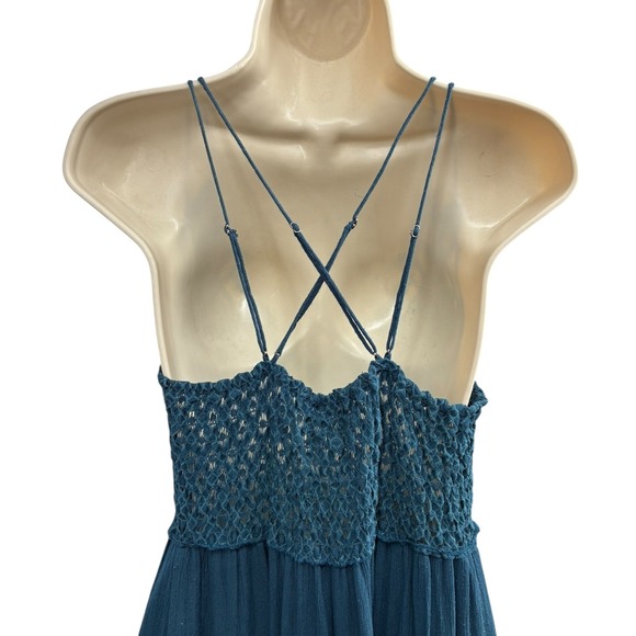 Free People FP One teal crochet lace maxi slip dress boho festival cottagecore L - Picture 5 of 7